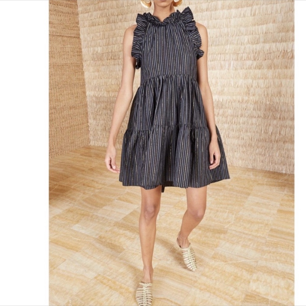 Ulla Johnson Tamsin black stripe ruffle dress Sz 10